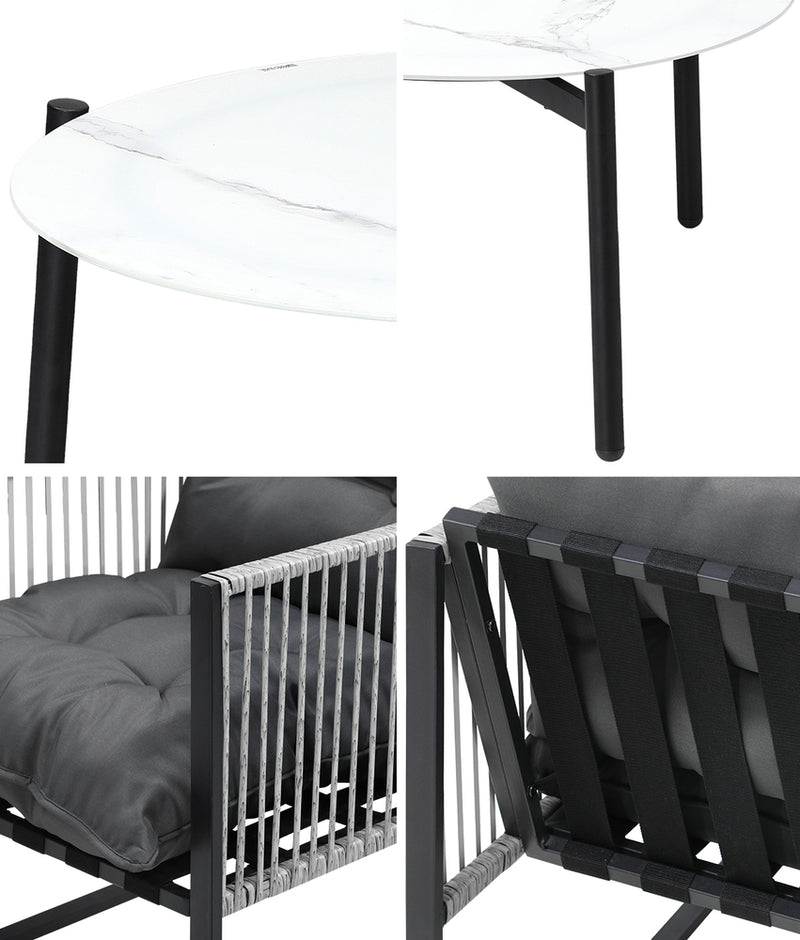 Livsip 3PCS Outdoor Patio Set White 70cm Table Cushioned Armchairs