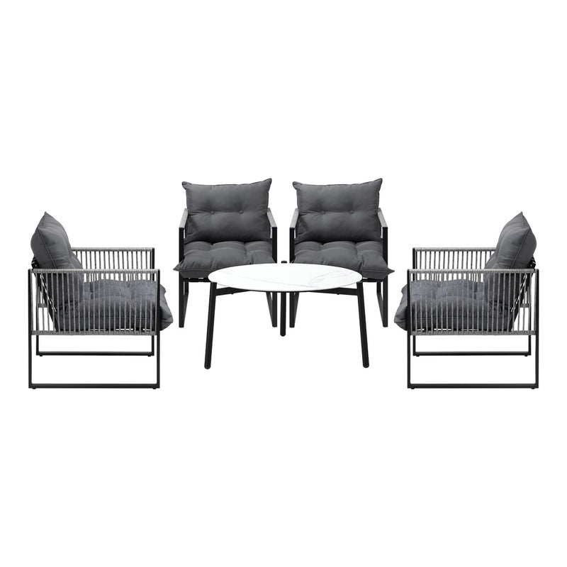Livsip 5PCS Outdoor Patio Set White 70cm Table Cushioned Armchairs