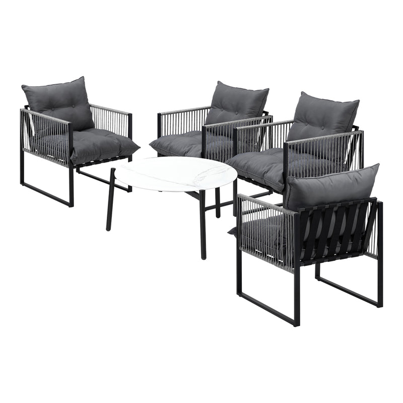 Livsip 5PCS Outdoor Patio Set White 70cm Table Cushioned Armchairs