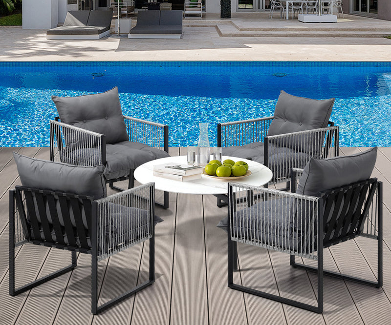 Livsip 5PCS Outdoor Patio Set White 70cm Table Cushioned Armchairs