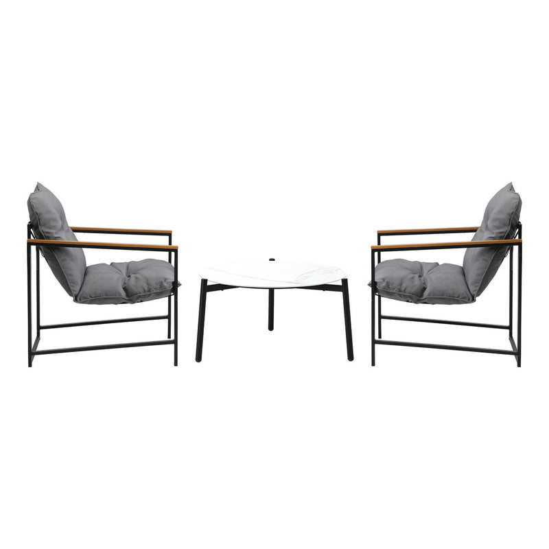 Livsip 2 Seater Outdoor Patio Set 70CM Round White Marble Table
