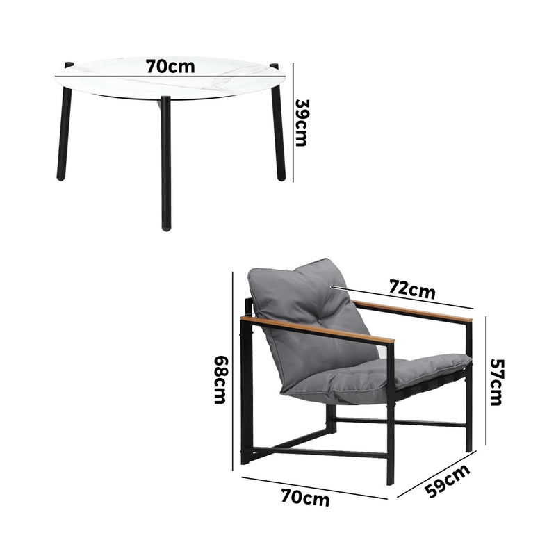 Livsip 2 Seater Outdoor Patio Set 70CM Round White Marble Table