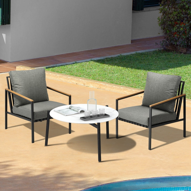 Livsip 3PC Outdoor Patio Set White 70cm Coffee Table Sofa Chair