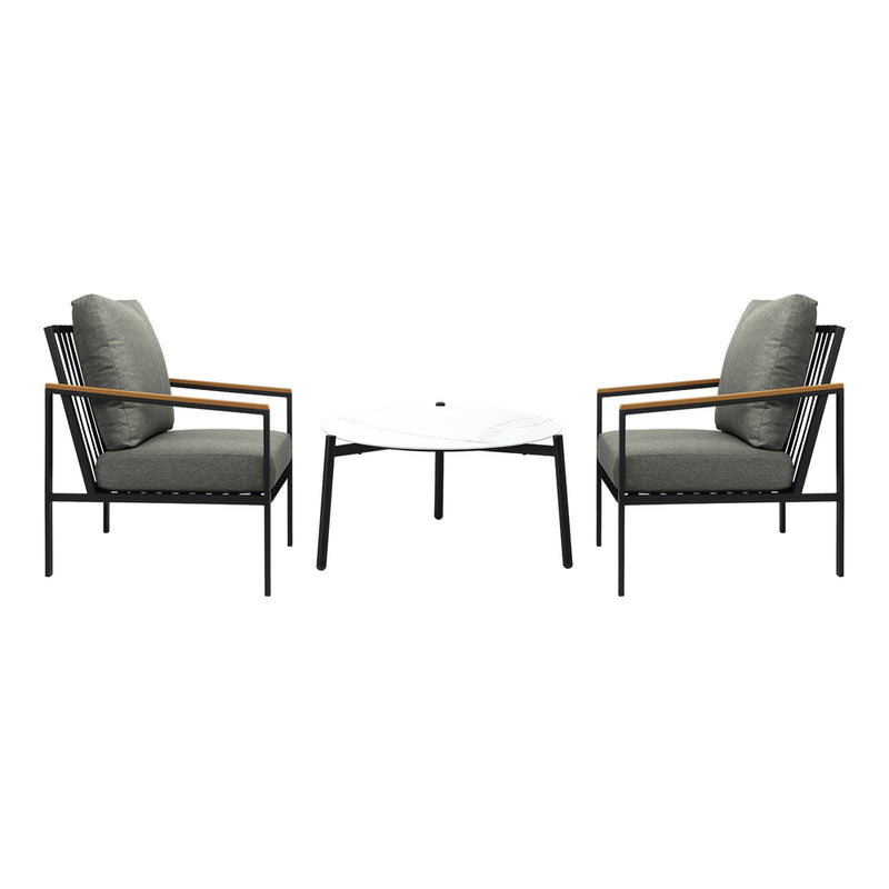 Livsip 3PC Outdoor Patio Set White 70cm Coffee Table Sofa Chair