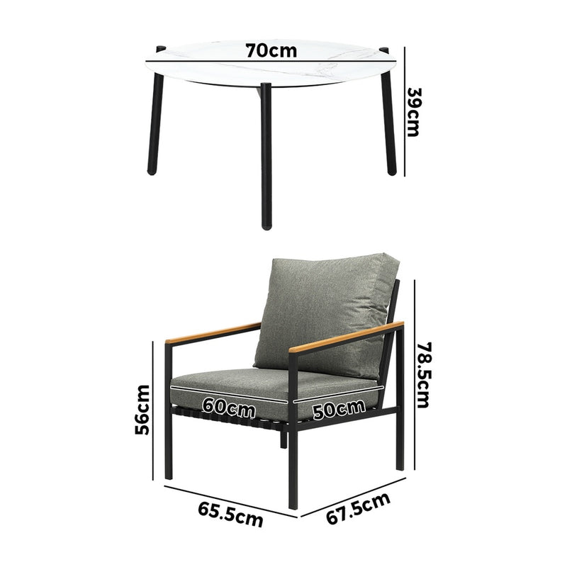 Livsip 3PC Outdoor Patio Set White 70cm Coffee Table Sofa Chair