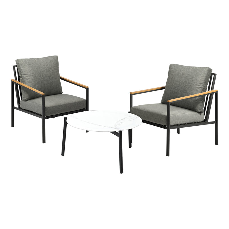 Livsip 3PC Outdoor Patio Set White 70cm Coffee Table Sofa Chair