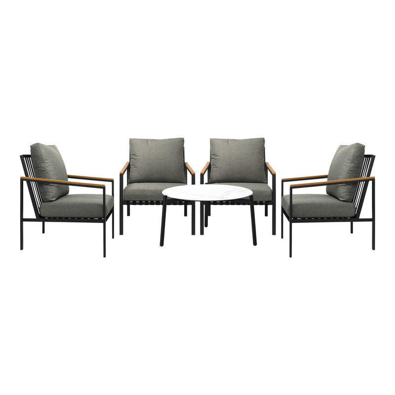 Livsip 5PC Outdoor Patio Set White 70cm Coffee Table Sofa Chairs