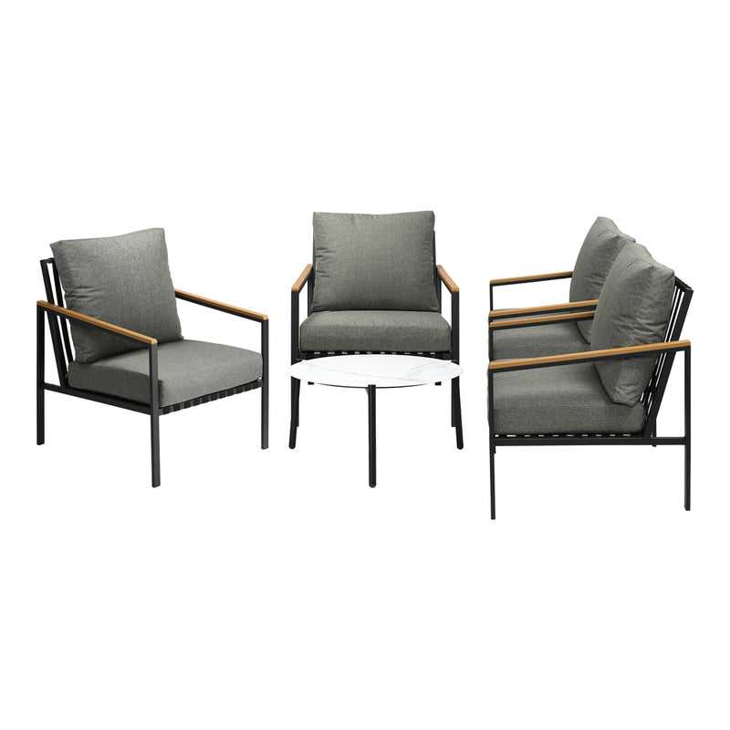 Livsip 5PC Outdoor Patio Set White 70cm Coffee Table Sofa Chairs
