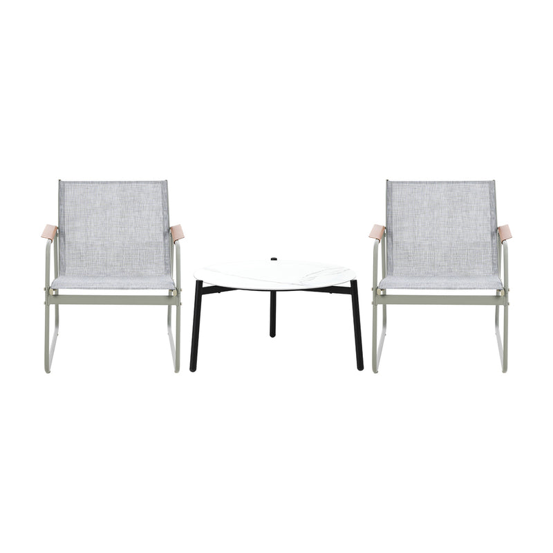 Livsip 3PCS Outdoor Bistro Set Patio Chair 70cm White Table Textilene