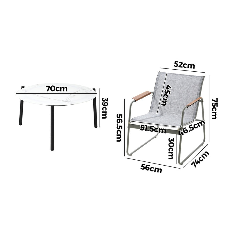 Livsip 3PCS Outdoor Bistro Set Patio Chair 70cm White Table Textilene