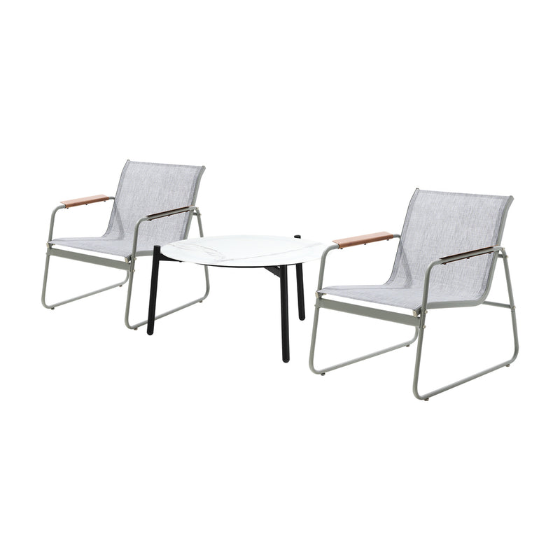 Livsip 3PCS Outdoor Bistro Set Patio Chair 70cm White Table Textilene