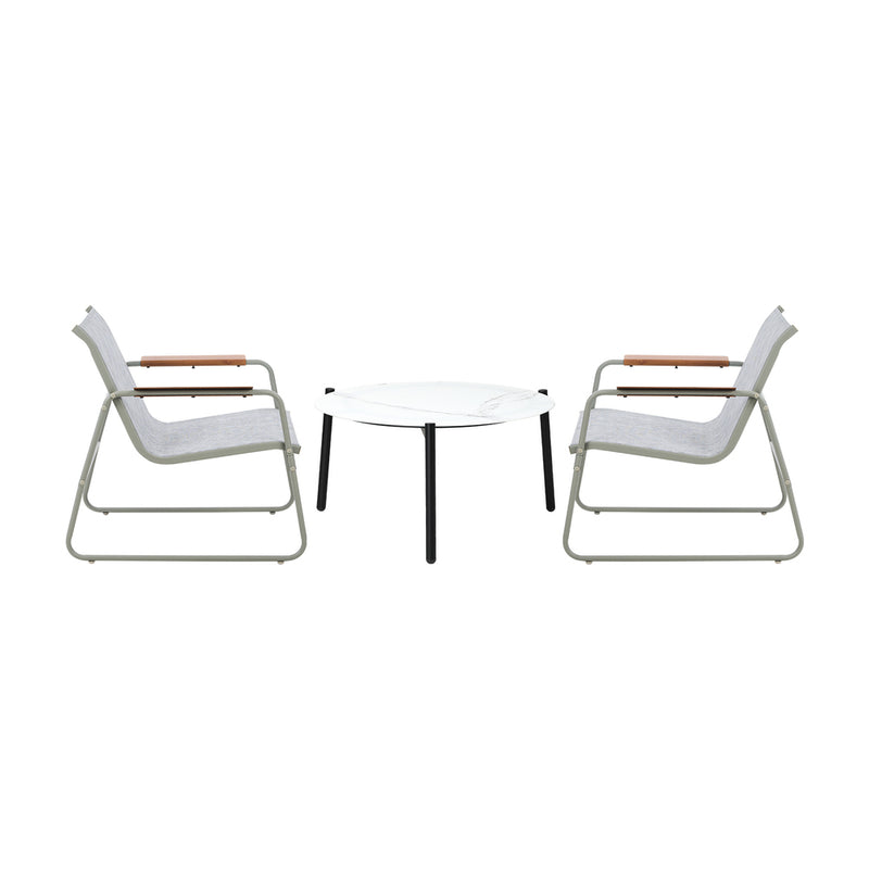 Livsip 3PCS Outdoor Bistro Set Patio Chair 70cm White Table Textilene