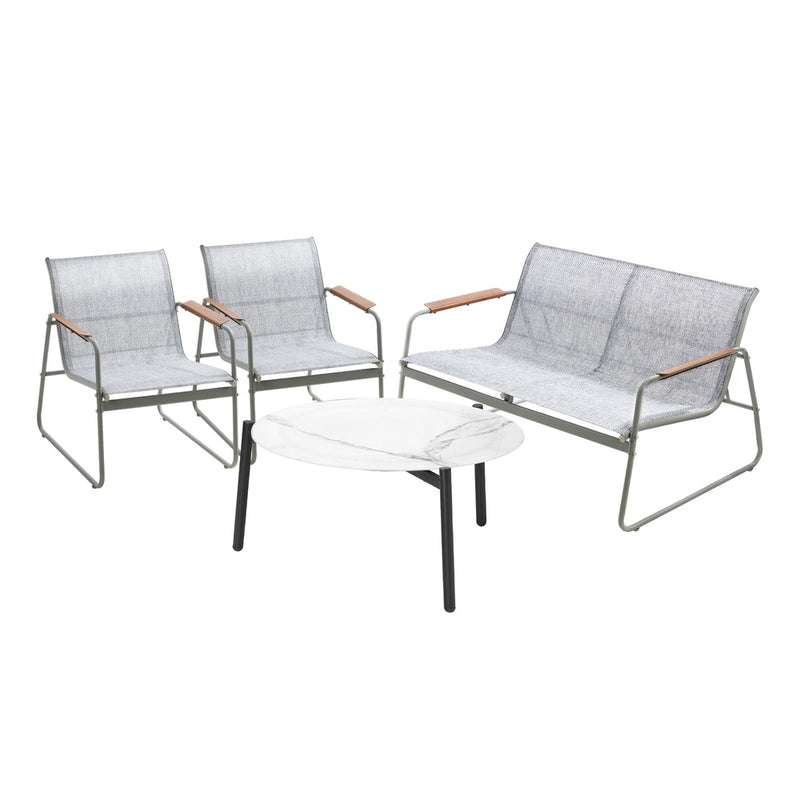 Livsip Outdoor Lounge Set 4 Seater Patio Chairs 70cm White Table