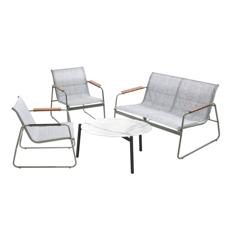 Livsip Outdoor Lounge Set 4 Seater Patio Chairs 70cm White Table