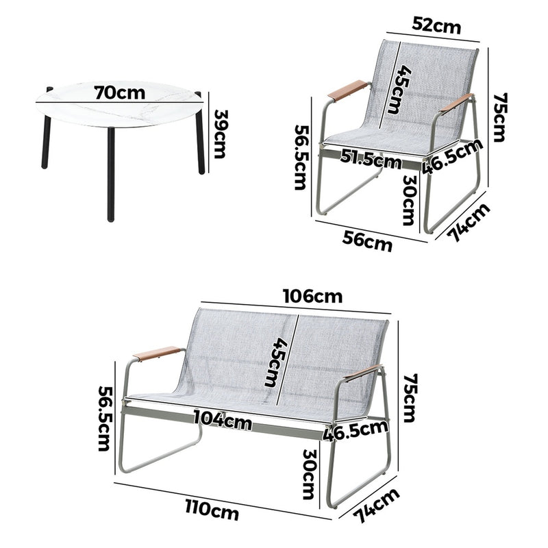 Livsip Outdoor Lounge Set 4 Seater Patio Chairs 70cm White Table