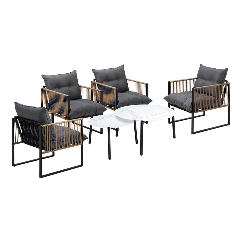 Livsip 6PCS Outdoor Patio Set White Coffee Table Set Rattan Chairs