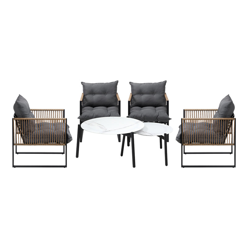 Livsip 6PCS Outdoor Patio Set White Coffee Table Set Rattan Chairs