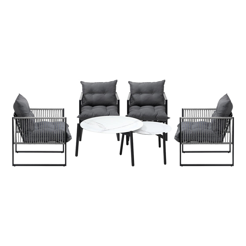 Livsip 6PCS Outdoor Patio Set White Coffee Table Set Lounge Chairs