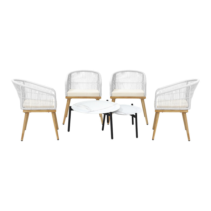 Livsip 6PCS Outdoor Patio Set White Table Sets Polyester Chair Rope