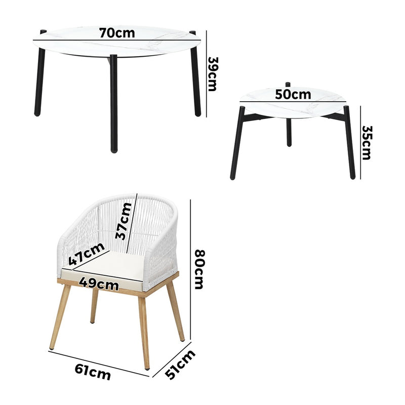 Livsip 6PCS Outdoor Patio Set White Table Sets Polyester Chair Rope