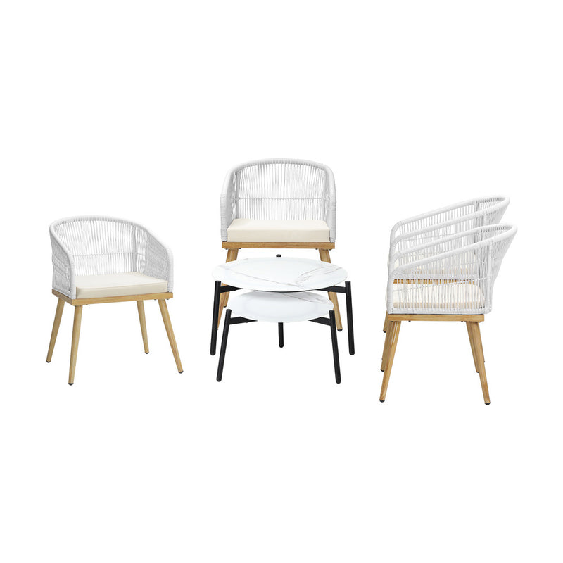 Livsip 6PCS Outdoor Patio Set White Table Sets Polyester Chair Rope