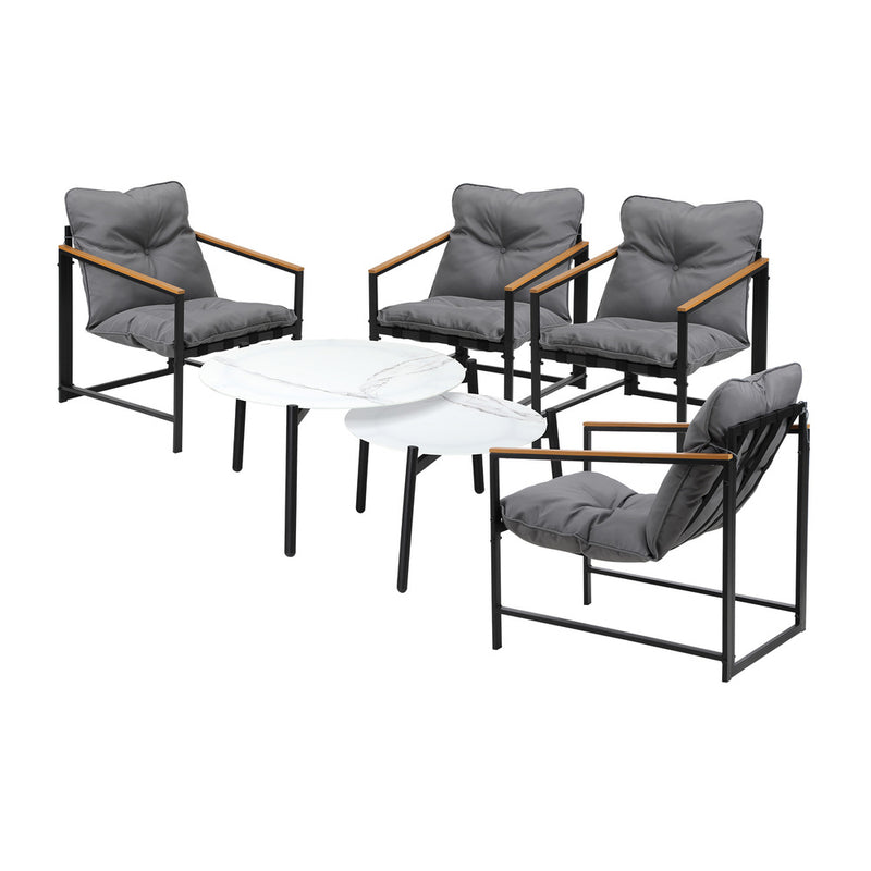 Livsip 6PC Outdoor Patio Set Round White Marble Table Sets with Chairs