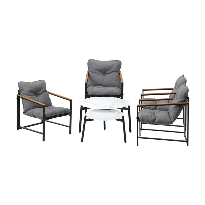 Livsip 6PC Outdoor Patio Set Round White Marble Table Sets with Chairs