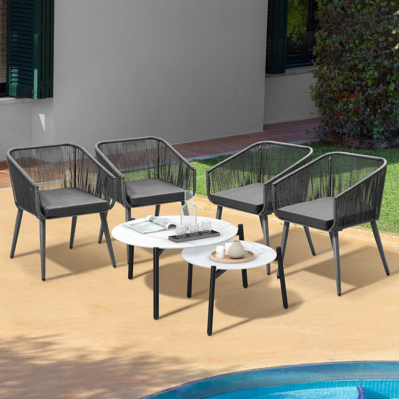 Livsip 6PC Outdoor Patio Set 2 Coffee Table with Grey Chairs