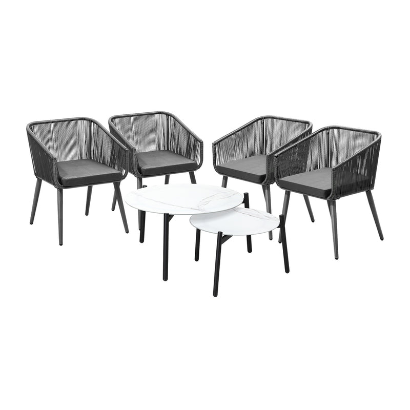 Livsip 6PC Outdoor Patio Set 2 Coffee Table with Grey Chairs