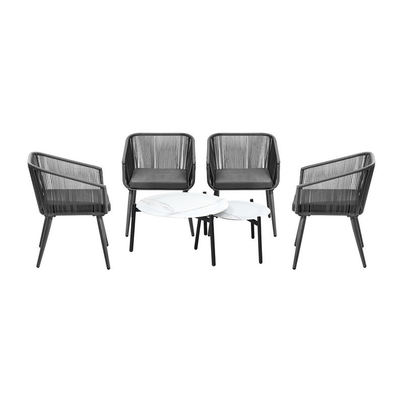 Livsip 6PC Outdoor Patio Set 2 Coffee Table with Grey Chairs