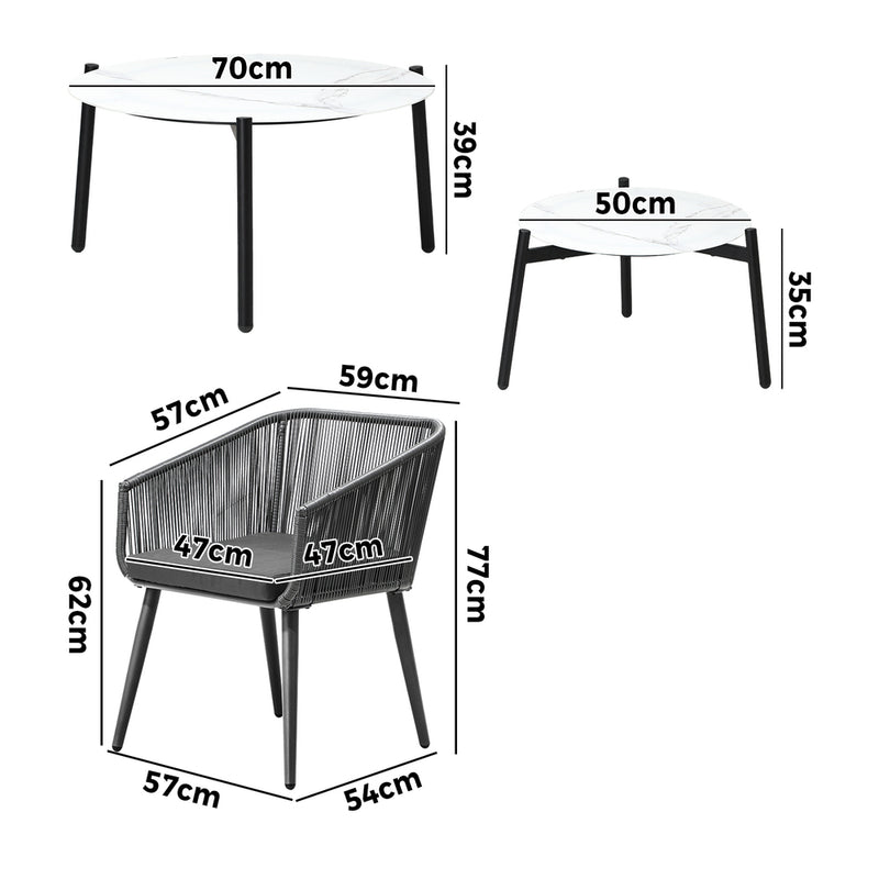 Livsip 6PC Outdoor Patio Set 2 Coffee Table with Grey Chairs