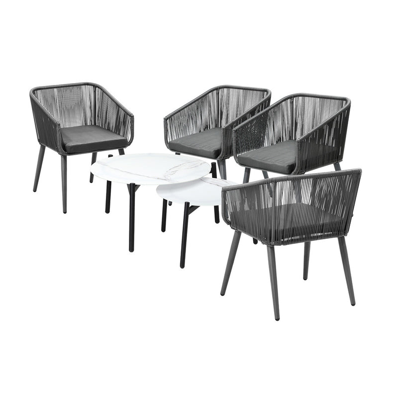 Livsip 6PC Outdoor Patio Set 2 Coffee Table with Grey Chairs