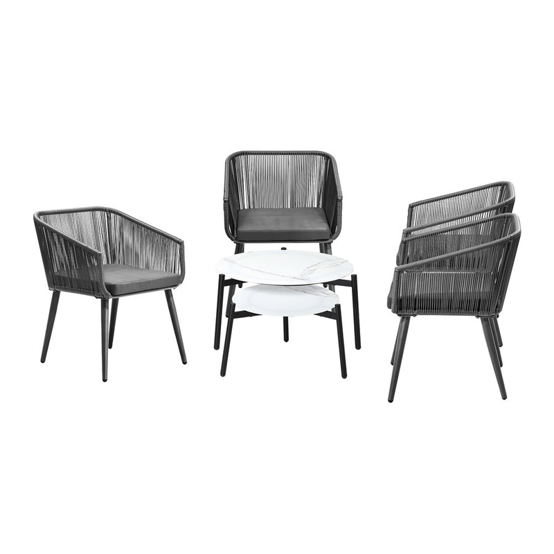 Livsip 6PC Outdoor Patio Set 2 Coffee Table with Grey Chairs