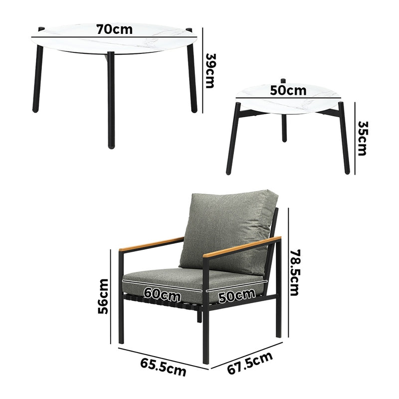Livsip Outdoor Patio Lounge Set White 50/70cm Coffee Table Set Chairs