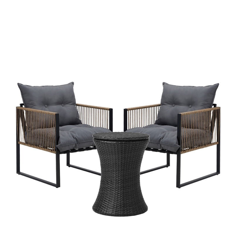 Livsip Outdoor Patio Set Ice Bucket Black Table Rattan Bistro Set 3pcs