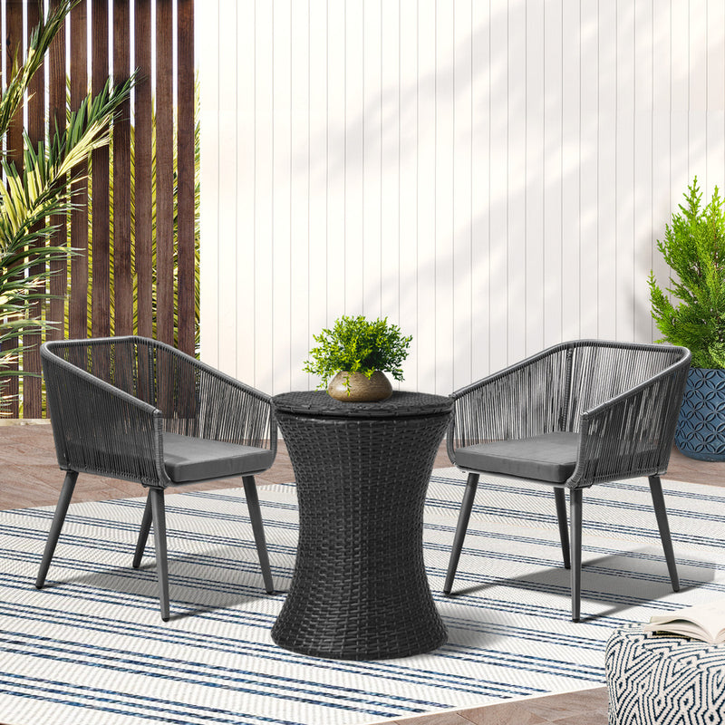 Livsip 3PCS Outdoor Lounge Setting Ice Bucket Black Adjustable Table