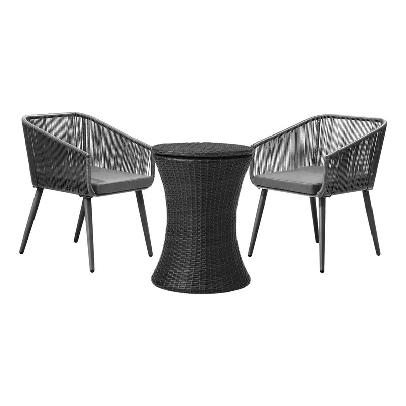 Livsip 3PCS Outdoor Lounge Setting Ice Bucket Black Adjustable Table