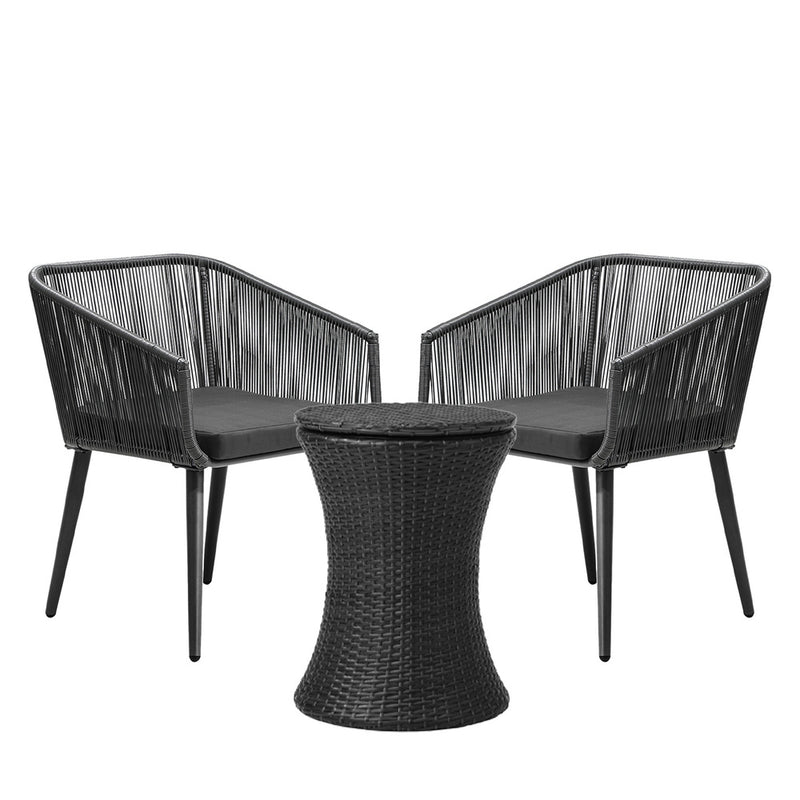 Livsip 3PCS Outdoor Lounge Setting Ice Bucket Black Adjustable Table