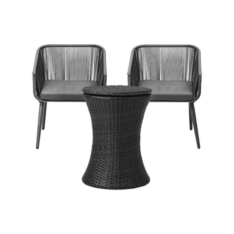 Livsip 3PCS Outdoor Lounge Setting Ice Bucket Black Adjustable Table