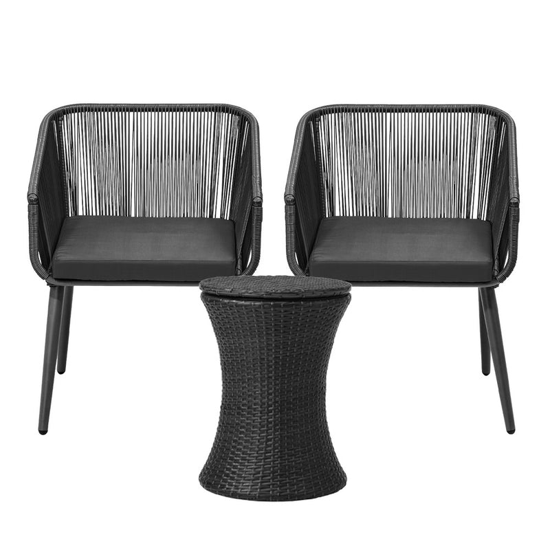 Livsip 3PCS Outdoor Lounge Setting Ice Bucket Black Adjustable Table