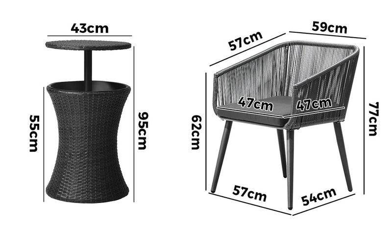 Livsip 3PCS Outdoor Lounge Setting Ice Bucket Black Adjustable Table