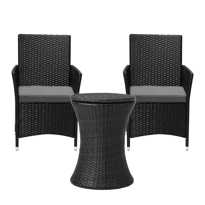 Livsip Outdoor Patio Set Ice Bucket Table Black Bistro Setting 3pcs
