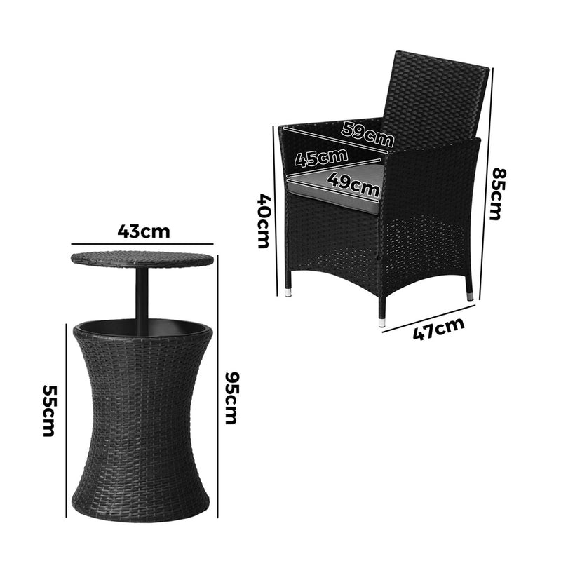 Livsip Outdoor Patio Set Ice Bucket Table Black Bistro Setting 3pcs