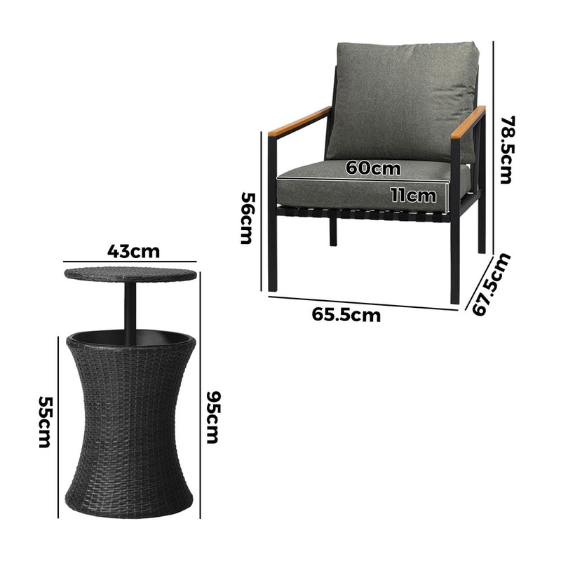 Livsip Outdoor Patio Set Ice Bucket Black Adjustable Table Sofa Set 3pcs