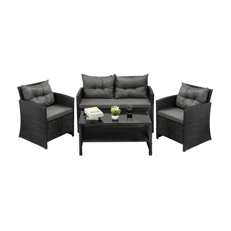 Livsip Outdoor Patio Set 4Piece Wicker Sofa Chair Table