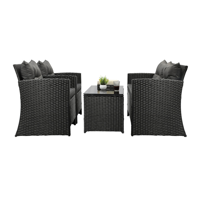 Livsip Outdoor Patio Set 4Piece Wicker Sofa Chair Table