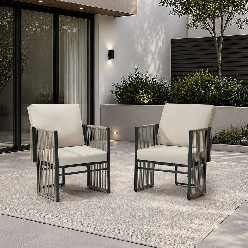Oikiture 2 Pieces Outdoor Patio Chair with Cushions Woven Rope