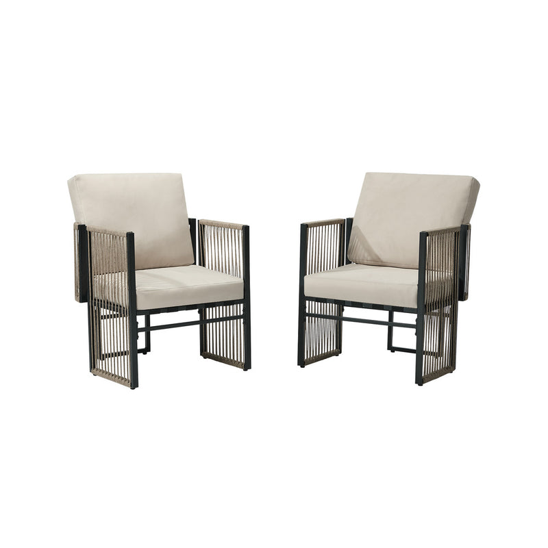 Oikiture 2 Pieces Outdoor Patio Chair with Cushions Woven Rope