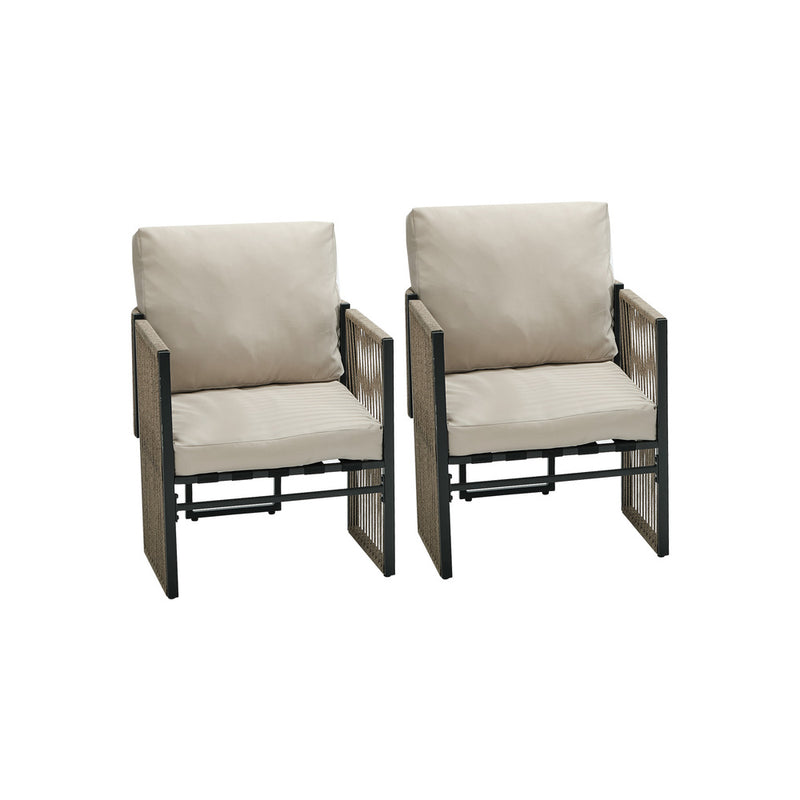 Oikiture 2 Pieces Outdoor Patio Chair with Cushions Woven Rope