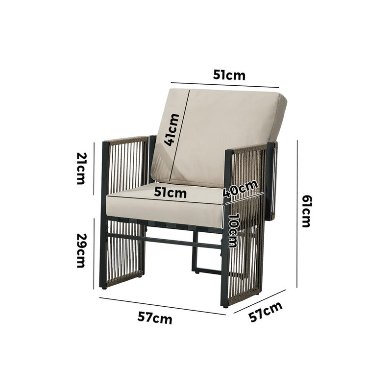Oikiture 2 Pieces Outdoor Patio Chair with Cushions Woven Rope
